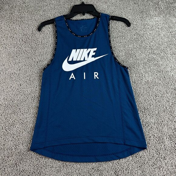 Nike Air Dri-FIT Tank Top Womens Extra Small Blue White Swoosh Sleeveless Shirt - Picture 1 of 9